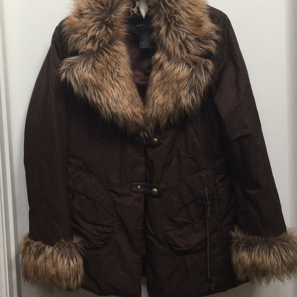 dennis basso Jackets & Blazers - COAT SALE - Dennis Basso Studio coat brown w faux fur cuffs and hood